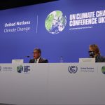 View of UNFCCC Exec. Secretary Espinosa and other COP26 leaders speaking on a panel